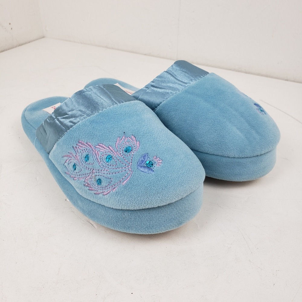 American Girl Purple Peacock Girl Sized House Slippers Blue Size Large 5-7